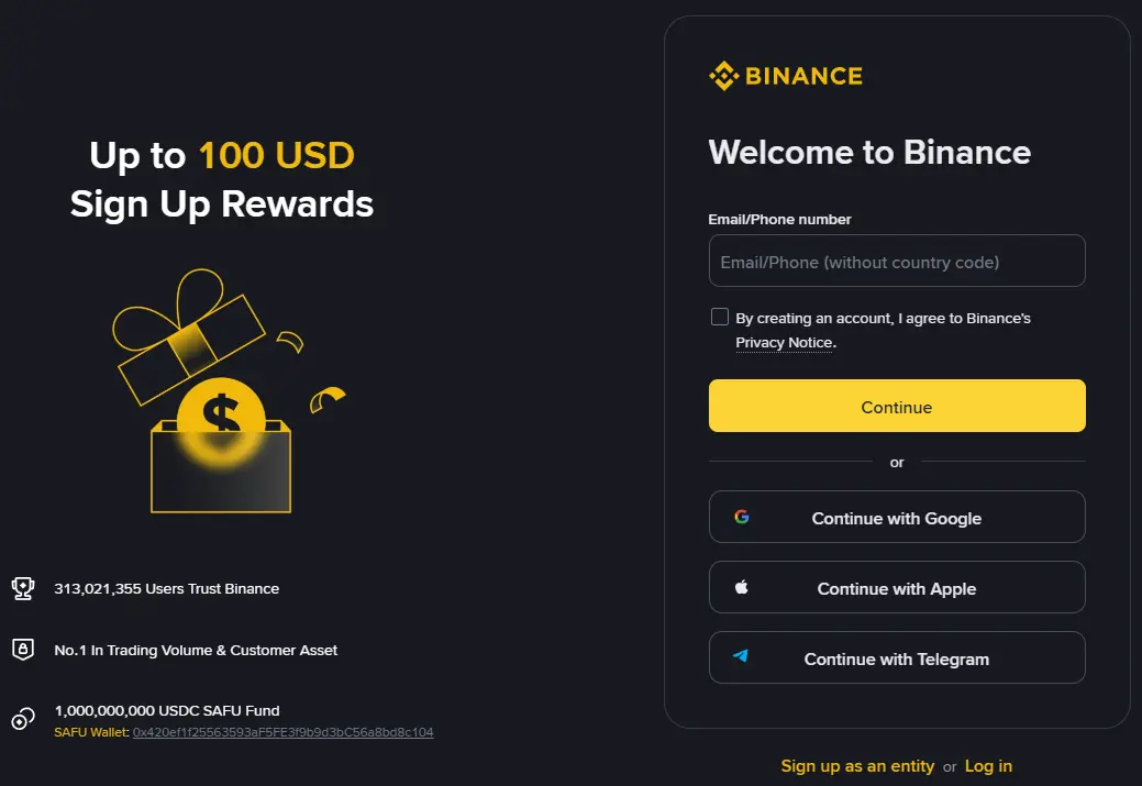 Binance registracija