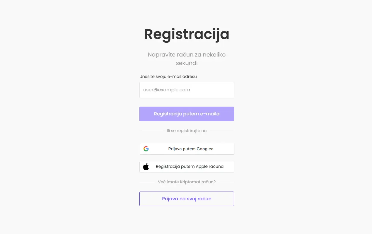 Registracija i KYC na Kriptomatu