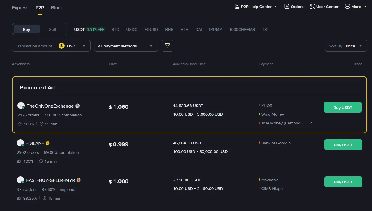 Binance P2P (peer-to-peer)
